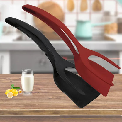 Versatile 2-in-1 Non-Stick Flip & Grip Spatula-Tongs: Perfect for Eggs, Steaks, and Pancakes