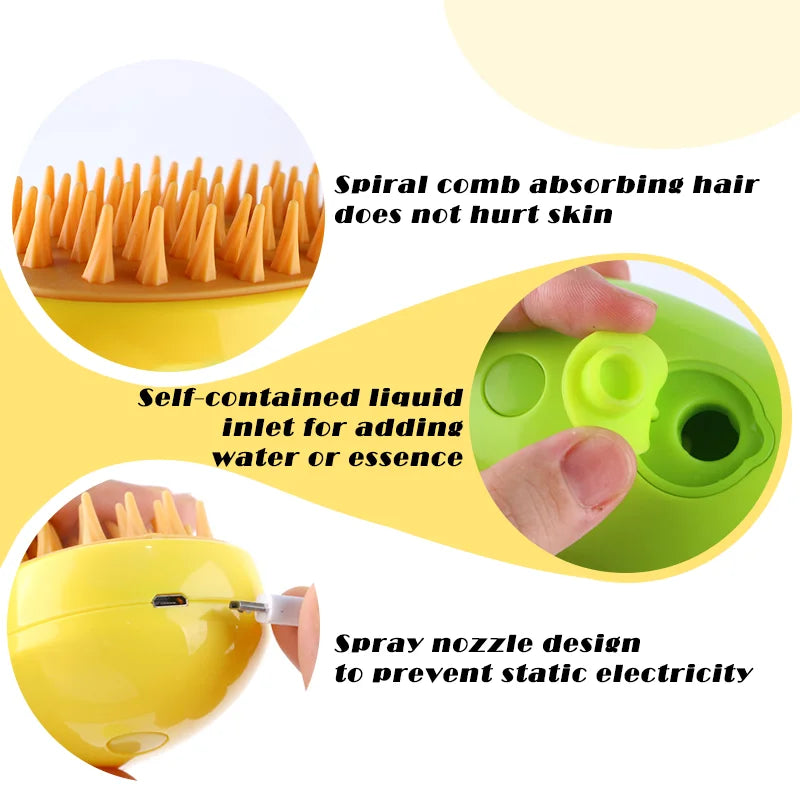 3-in-1 Electric Pet Grooming Comb: Steamy Dog and Cat Hair Brush with Massage and Spray Features for Efficient Hair Removal