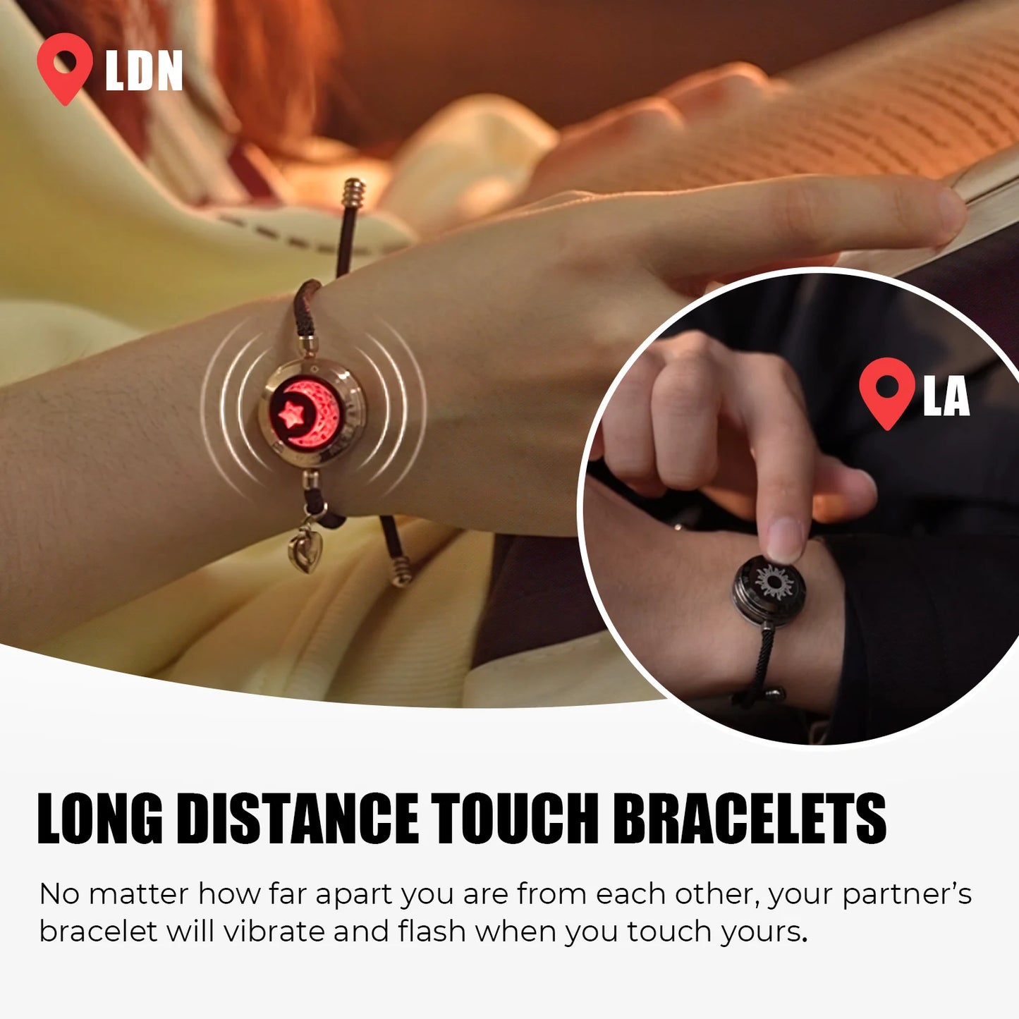 Sun & Moon Sync: The Ultimate Couples' Connection Bracelets - Light & Vibration for Long-Distance Love