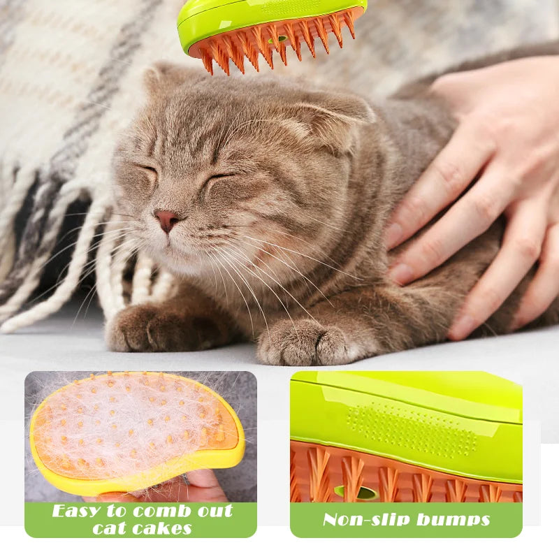 3-in-1 Electric Pet Grooming Comb: Steamy Dog and Cat Hair Brush with Massage and Spray Features for Efficient Hair Removal