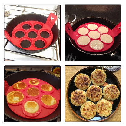 "Flip 'N' Sizzle Pancake Pro: 7-Slot Silicone Wonder Mold for Perfect Pancakes & Eggs Every Time!