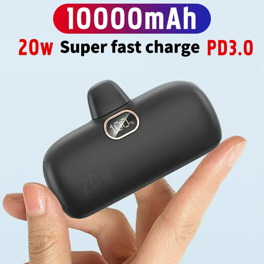 "Pocket Power Pro: 10,000mAh Compact Charger for iPhone, Samsung, Huawei - Plug & Play Type-C"